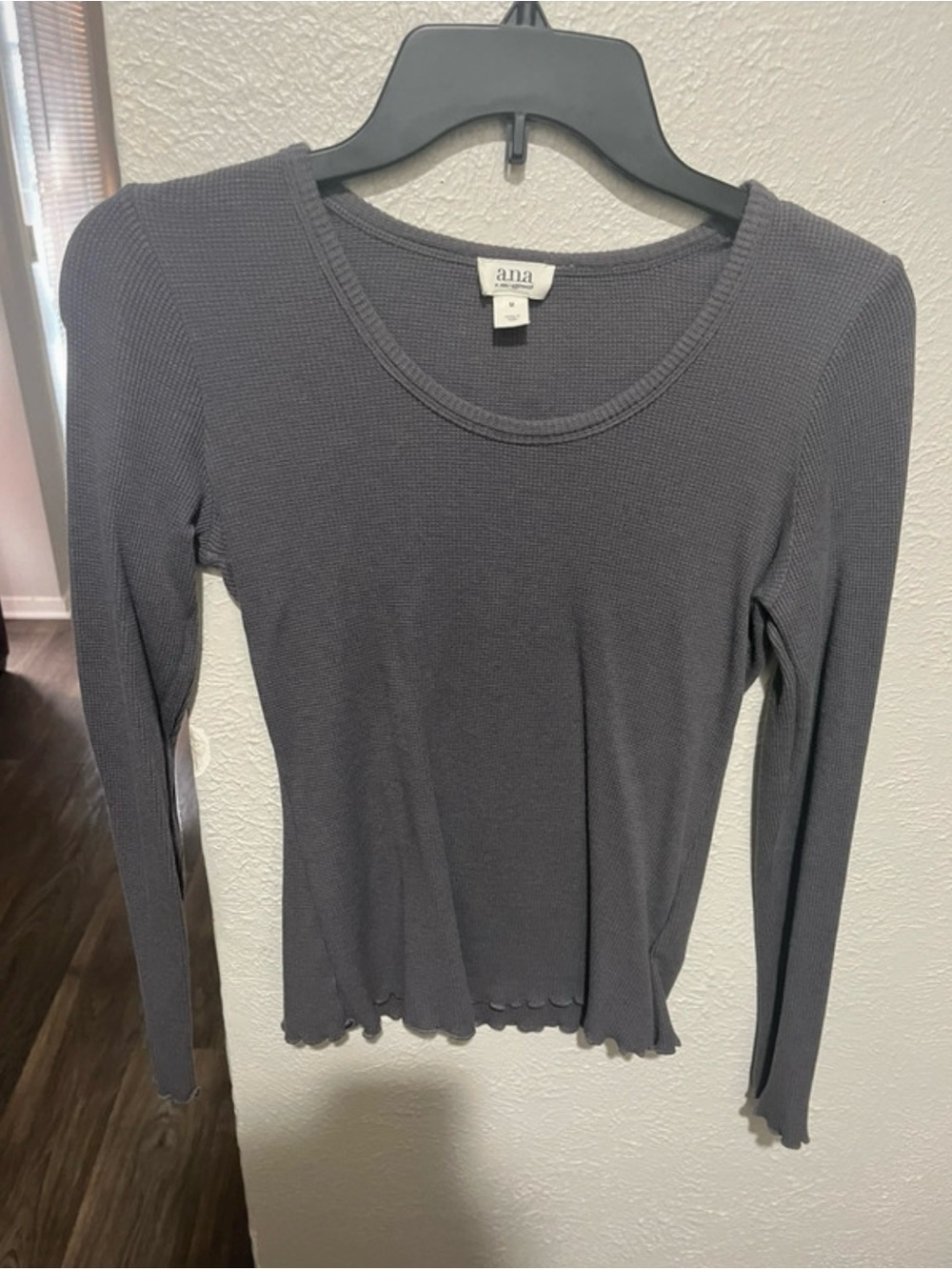 a.n.a Charcoal Ribbed Long Sleeve Scoop Neck Top